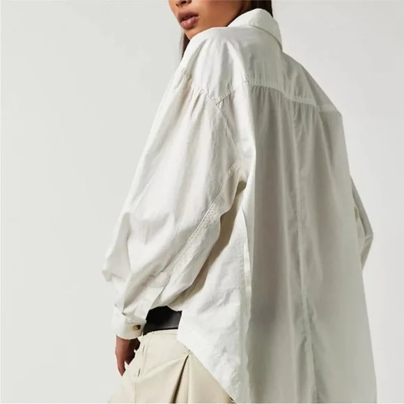 Free People Happy Hour Solid Poplin Top in White Button Down Shirt XS - Picture 2 of 10
